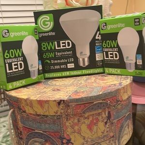 Light bulbs all three set’s shown in the picture is yours. They are energy saver